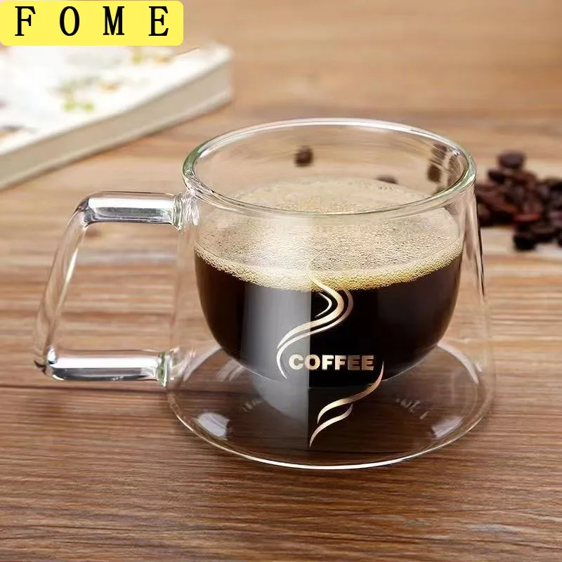 

FOME 200ML Double Wall Glass Coffee Mug With Handle Transparent Glass Cappuccino Cup Espresso cup Milk Latte Juice Tea Cup