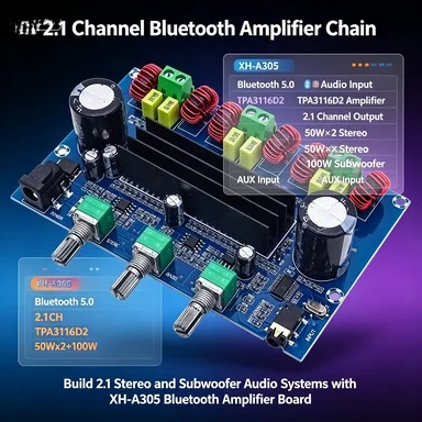 XH-A305 TPA3116D2 Bluetooth 5.0 2.1CH Stereo Amplifier Board, 50Wx2+100W Subwoofer
