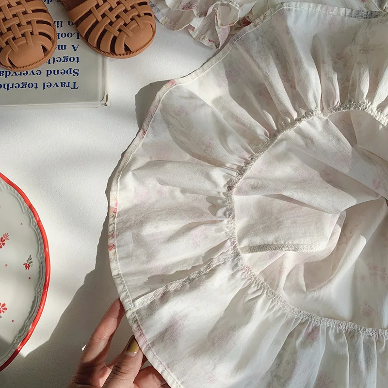 Floral Square Neck Girl's Dress French Gentle Style Summer Lace Short Sleeved Children's Cake Princess Dress Children's Clothing 5