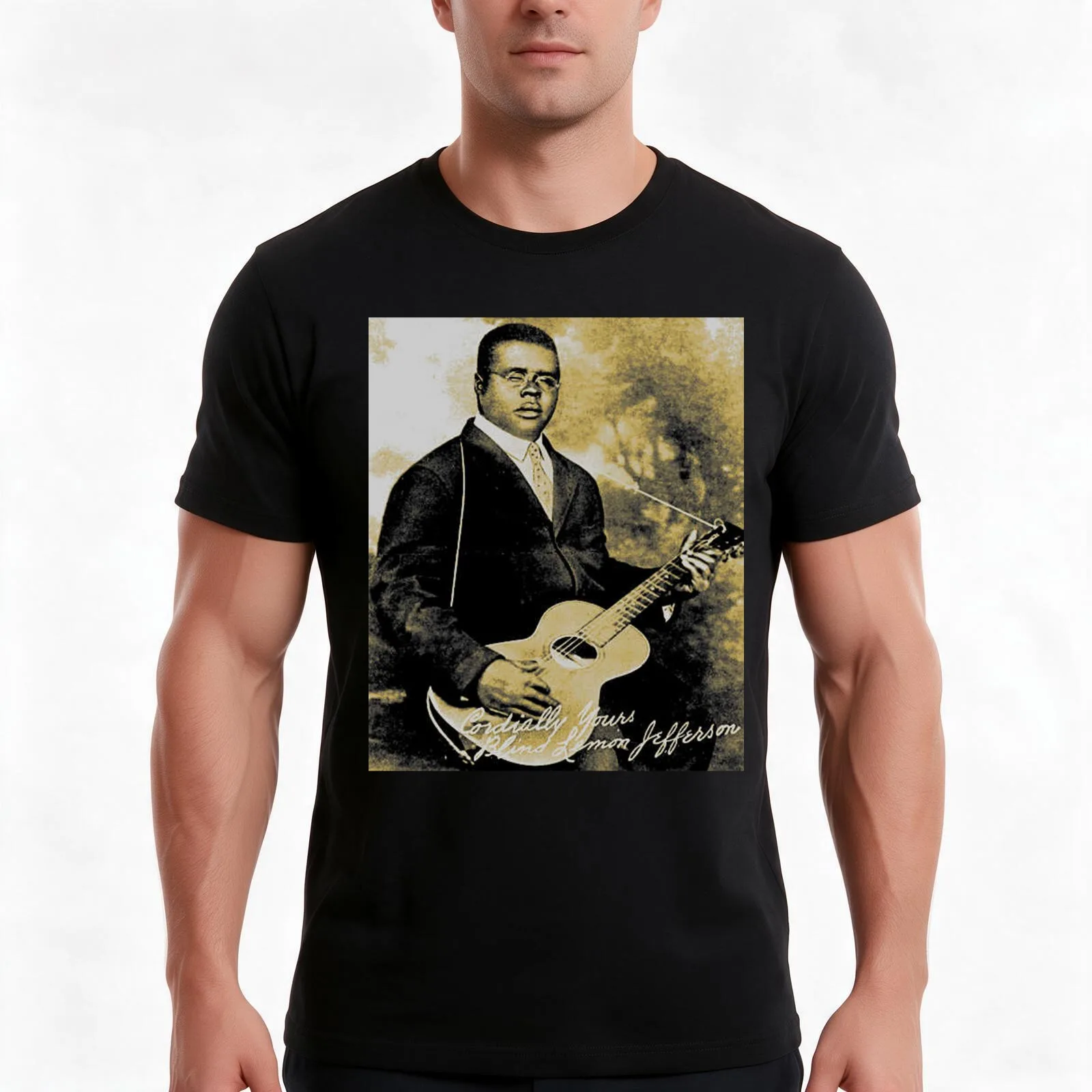 Blind Lemon Jefferson in Sepia T-Shirt, Summer Casual Cotton Tee, Oversized Streetwear Tops, Vintage Graphic Print, 100% Cotton