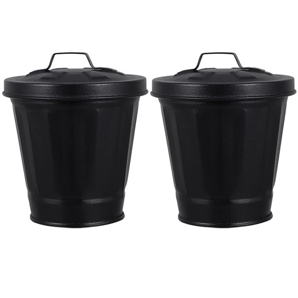 2 Pcs Animal Garbage Can Mini Trash Galvanized Bucket with Lid Potted Plant Flower Container Office Desktop Bin Fridge