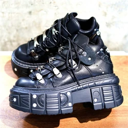 Large Size Lady Runway Single Shoes Punk Style Women Sneakers Chunky Heel Platform Metal Decoration Gothic Casua Shoes Increase