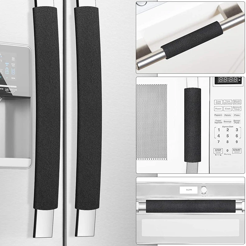 Refrigerator Door Handle Covers, Set Of 4, Keep Your Kitchen Appliance Clean From Smudges, Drips, Food Stains (Black)