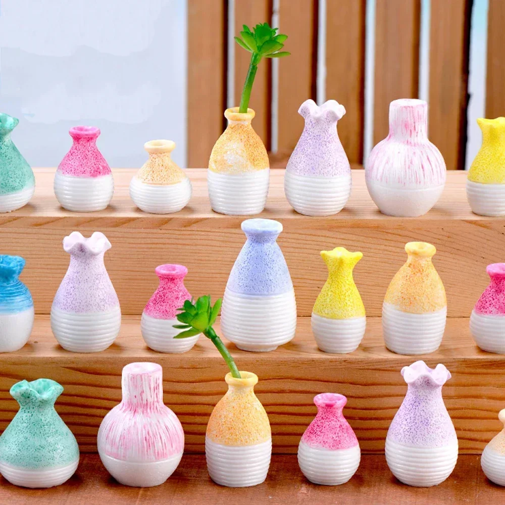 Vas Menarik Model Resin Mudah Dibawa Vas Miniatur Tanaman Berwarna Cerah Vas Bunga Tahan Aus