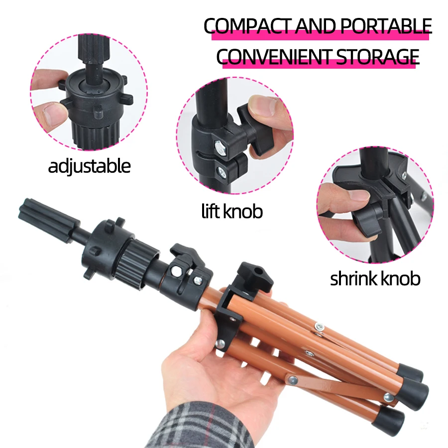 Wig Stand Tripod, for Hairdressers to Practice Display with Mannequins Beauty Dolls Training Head Adjustable Metal Stand