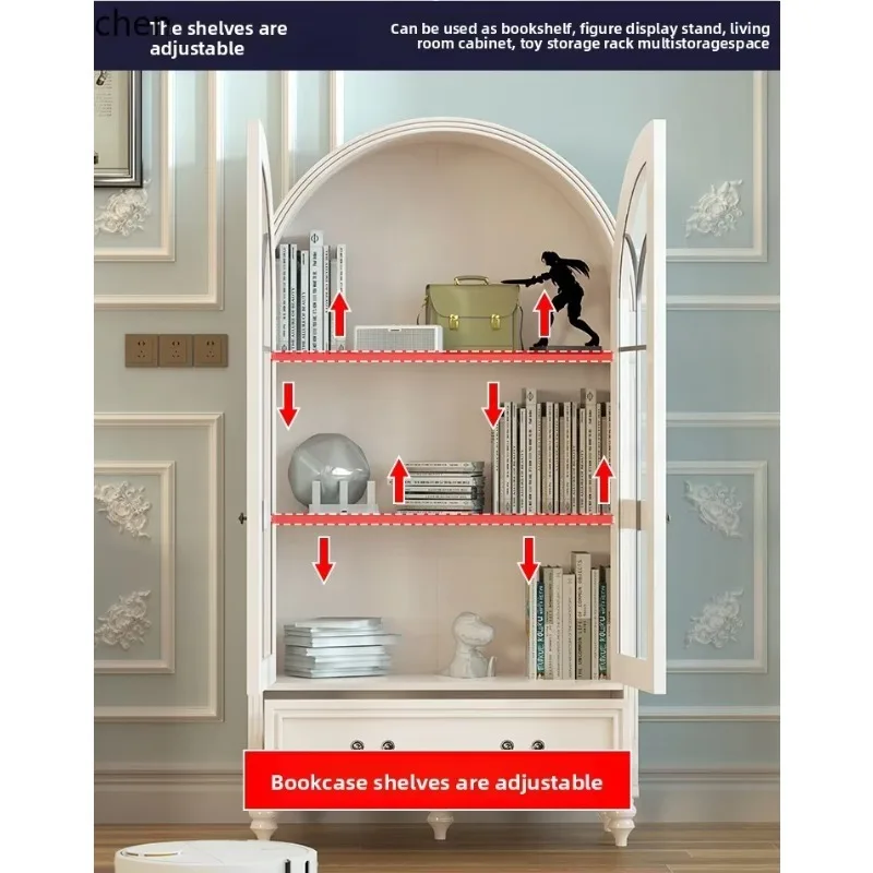 Retro Solid Wood Wall-Mounted Study Storage Cabinet Wine Cabinet Arch Dustproof Bookcase Storage DisplayN10