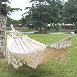 Nordic Style Canvas Hammock 2 Person Outdoor Camping Travel Hunting Hammock Bed Garden Swing Hanging Chair with Tassel Stick