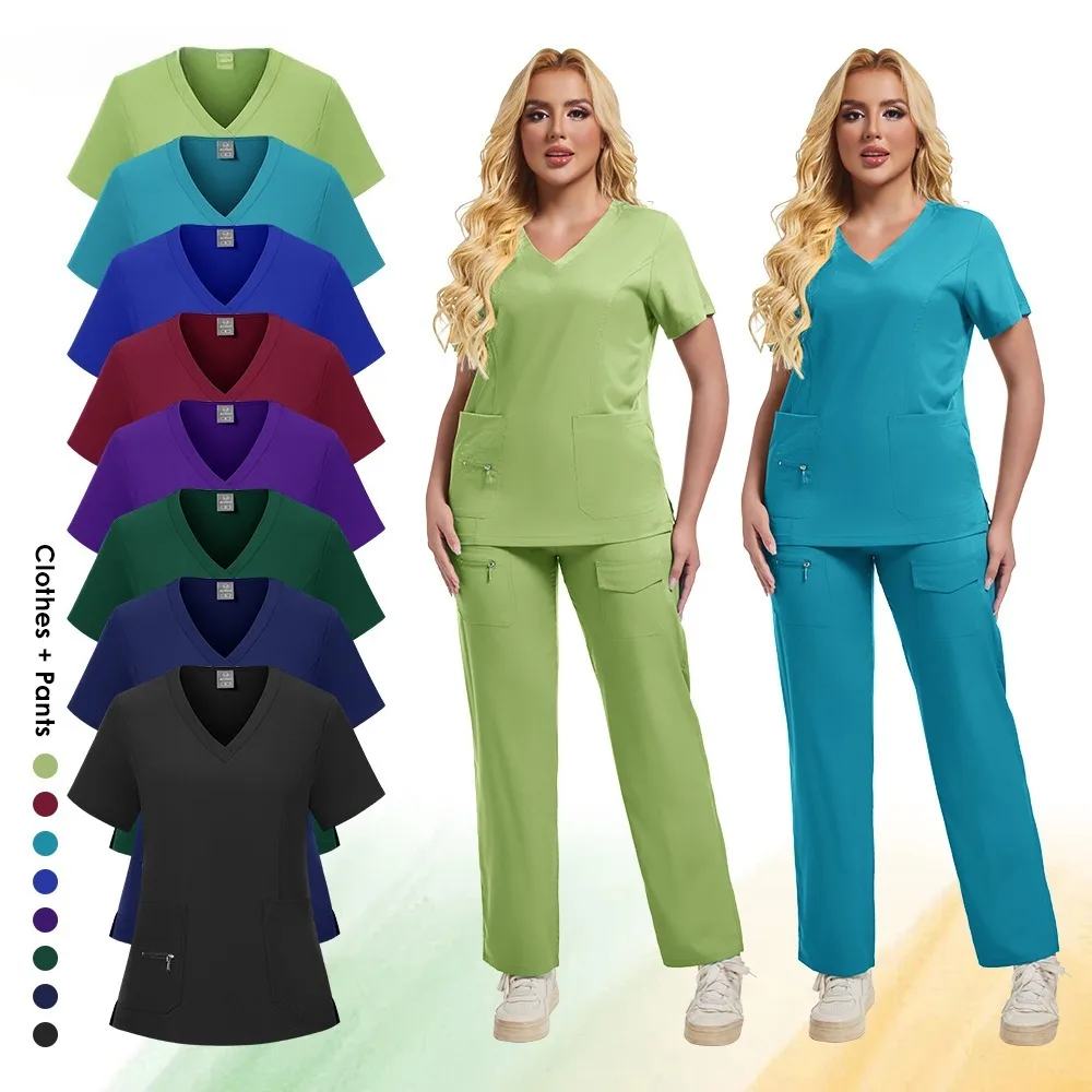 Nurse Work Uniform Short Sleeve Scrubs Set for Hospital Doctor Pet Grooming