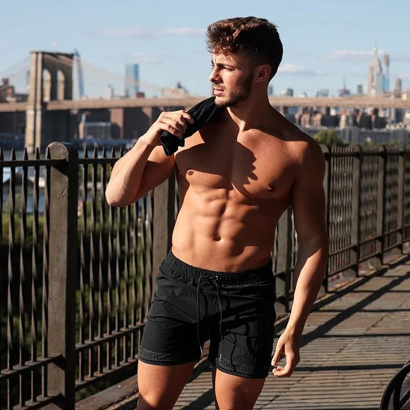 Men Sport Running Shorts Quick Dry Mesh Breathable Workout Jogging Fitness Bottoms for Gym Training Beach Summer Daily Wear