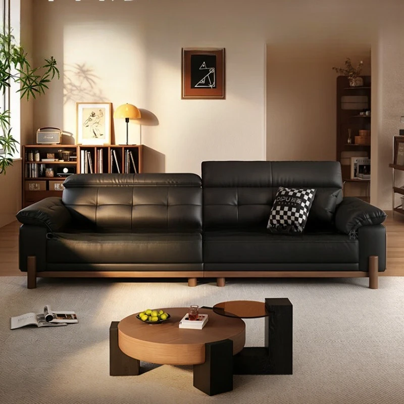 Solid wood leather sofa, simple and adjustable straight row