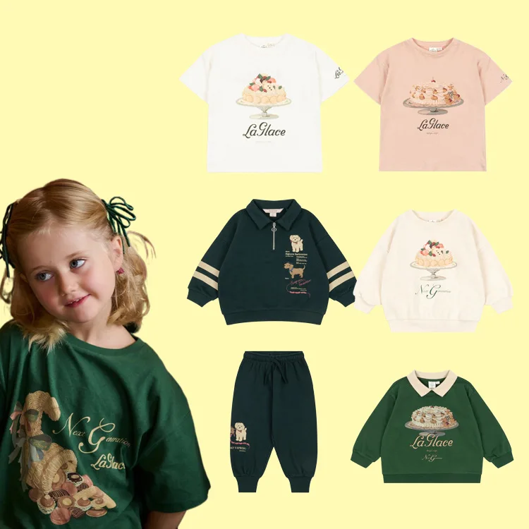 

2026 Spring KS Baby Girls Macaron Cake T Shirts Kids Clothes Girls Cotton Sweatshirts Pants Suits Sets Children's Clothing Tops