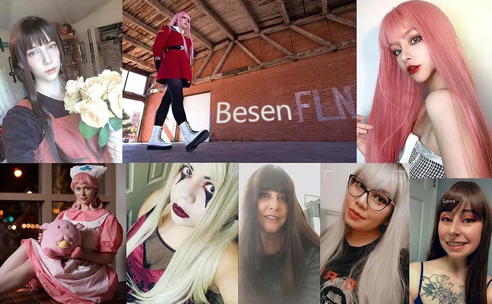 Synthetische lange gerade Perücke mit Pony für Frauen, lange gerade Perücken, hitzebeständige, natürlich aussehende Perücken für den täglichen Gebrauch – Detail 2