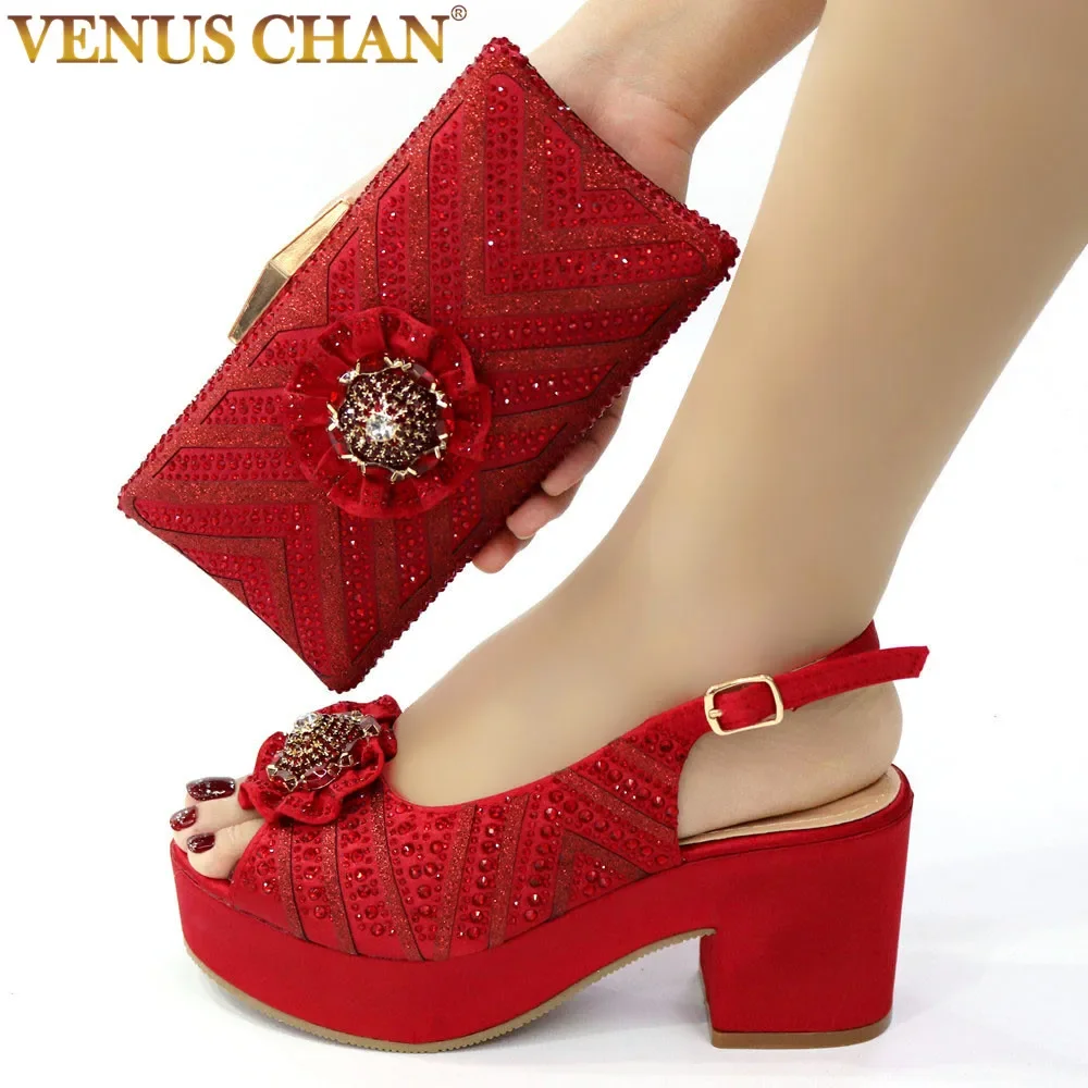 Nigeria Popular African Ladies Shoes And Bags Red Cross Diamond Belt Decoration Exquisite Banquet Ladies Shoes And Bag