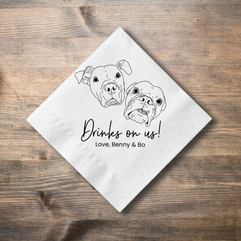 50 Custom Line Art Pet Cocktail Napkins,Single Line Art Pet Portrait from Photo,Dog Wedding Napkins,Pet Portrait Wedding Favors