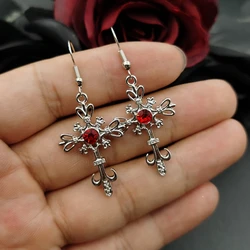 Gothic Punk trumpet Cross Earrings Hip Hop Rock Red Oil Drip Crystal Drop Earrings for Women Fashion Jewelry Nightclub Gifts