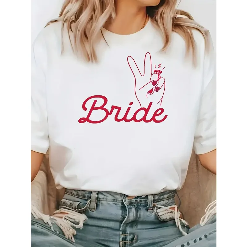 Camiseta informal con cuello redondo para mujer, camiseta con estampado nupcial, camiseta con estampado Floral para mujer, Top cómodo para todas las estaciones