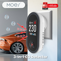 MOES Plug-in CO Detector with Temperature & Humidity Sensor, 3-in-1 Display, Built-in Alarm, Sound Warning