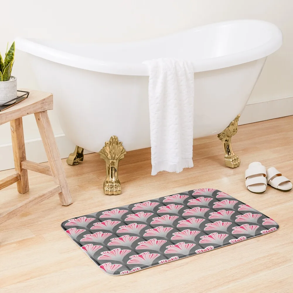 

Art Deco Lily, Gray / Grey and Coral Pink Bath Mat Carpet Living Room Showers Bathroom Shower Bathroom And Shower Products Mat