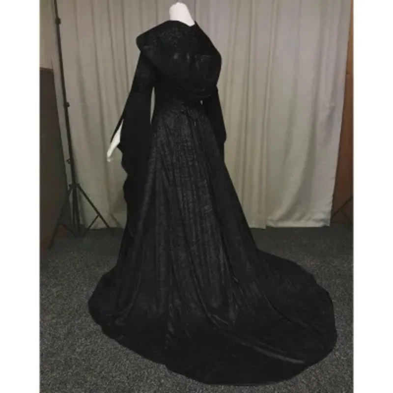 Urso den medieval estilo retro vestido de cintura de casamento cosplay halloween feminino com capuz robe papel pl novo 2025