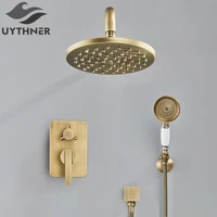 Juego de grifería de ducha de baño de lluvia de latón antiguo de 8 "", sistema mezclador de ducha montado en la pared, juego de ducha de baño negro bronce