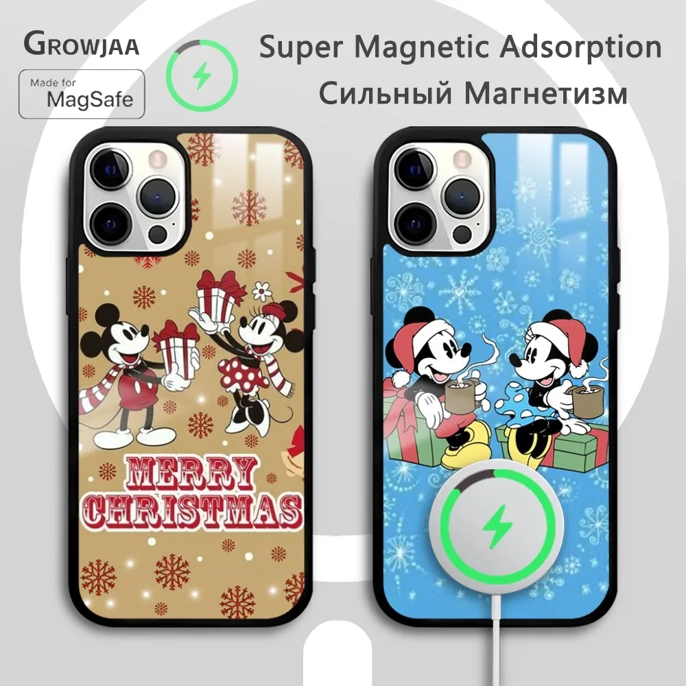 

Christmas Cartoon Mickey Friend Magsafe Phone Case For iPhone 15 14 13 12 11 Pro Max Plus Mini Mirror Wireless Magnetic Cover