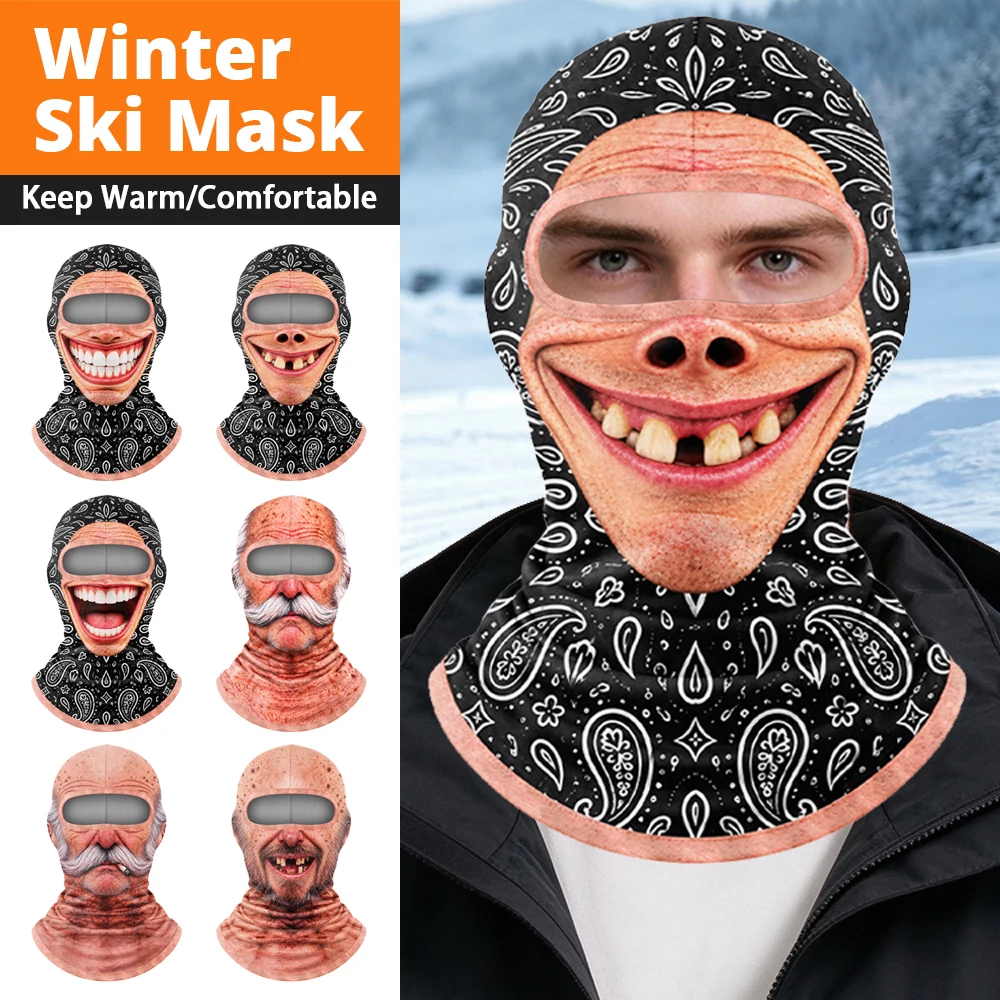 Winter Funny 3D Face Balaclava Hat Full Face Covering Hood Warm Motorcycle Riding Skiing Face Mask For Cycling Outdoor Sports