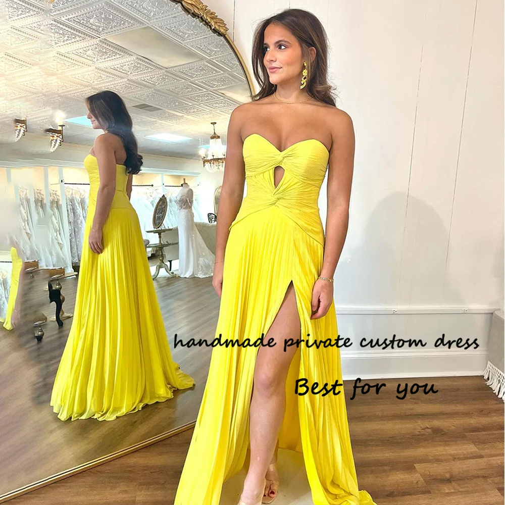 

Yellow Chiffon Mermaid Evening Prom Dresses with Slit Sweetheart Party Dress Floor Length Women Formal Occasion Gowns