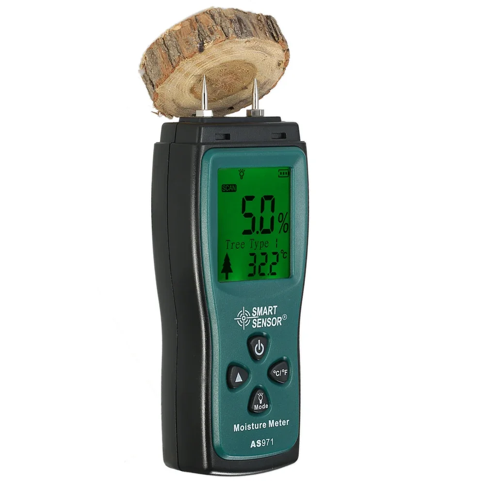 SMART SENSOR Handheld Mini Wood Moisture Meter Digital LCD Lumber Damp Meter Detector Tester 2 Pin Probe Range 2%～70%