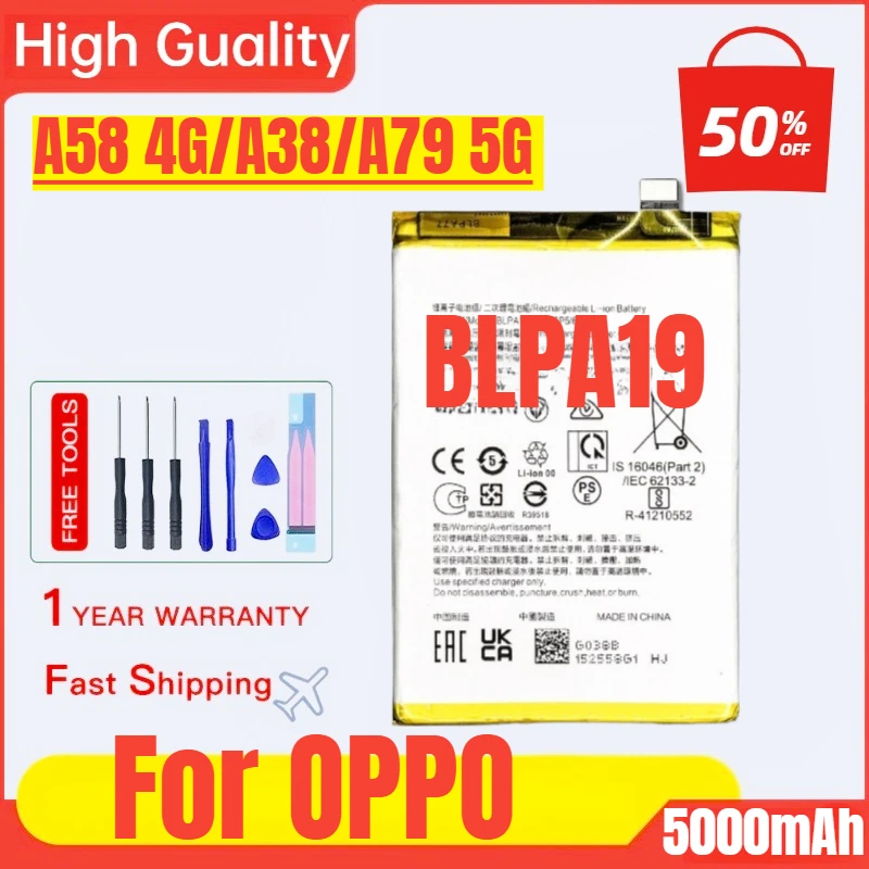 

BLPA19 for OPPO A58 4G/A38/A79 5G Mobile Phone Fast Charging Battery High Capacity Battery Replacement Bateria with Tools