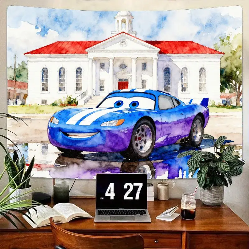 

1PC Cartoon Race Car Blue Purple Watercolor Tapestry Modern Kids Boys Room Wall Art Living Room Bedroom Decor Gift for Car Fans