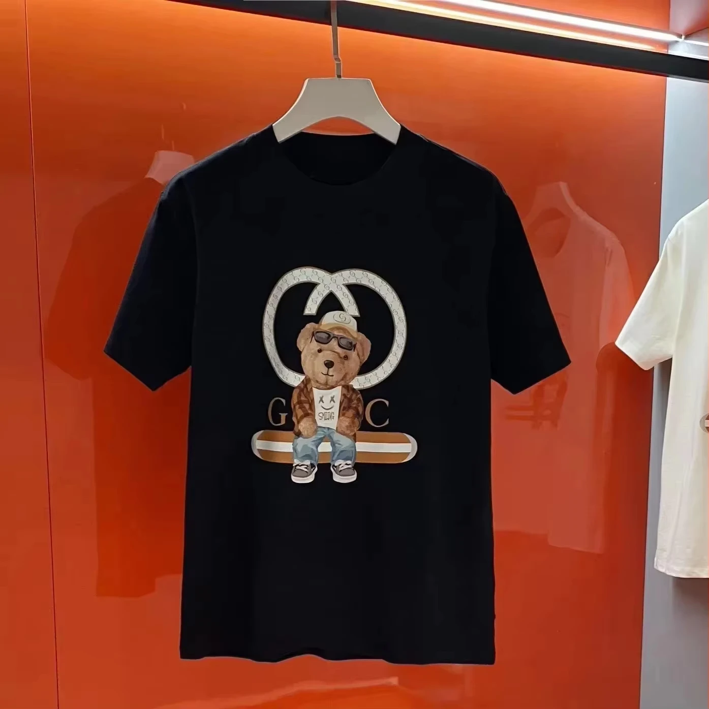 

Новинка лета 20%, новинка Bear Double G с буквенным логотипом, мужская и женская повседневная универсальная высококачественная футболка с короткими рукавами и принтом