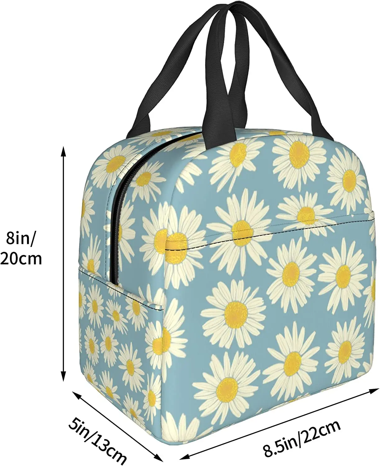 Lunch Bag with Pocket Camomile Insulated Lunch Box Cooler Thermal Waterproof Reusable Tote Bag for Travel Work Hiking Picnic