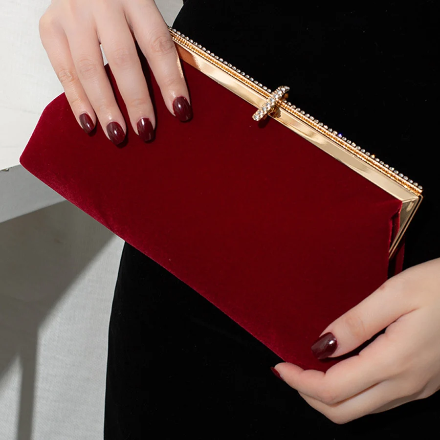 الرجعية المخملية مساء حقائب مخلب محفظة كريستال قابل للقفل سلاسل حقائب كتف لحفل عشاء حفلات الزفاف مأدبة حقيبة يد كيس #1