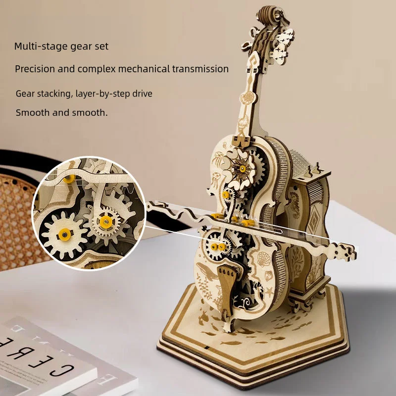 Caixa De Música De Violoncelo De Madeira Artesanal, Modelo De Montagem DIY, Caixa De Polvo Criativa, Decoração 3D Puzzle, Presente Festival