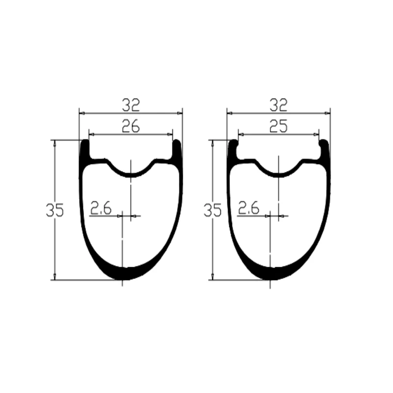 グラベルカーボンバイクリム,深さ35mm,幅32mm,フックなし,26mm,内幅,シクロクロス,700チューブレスリング
