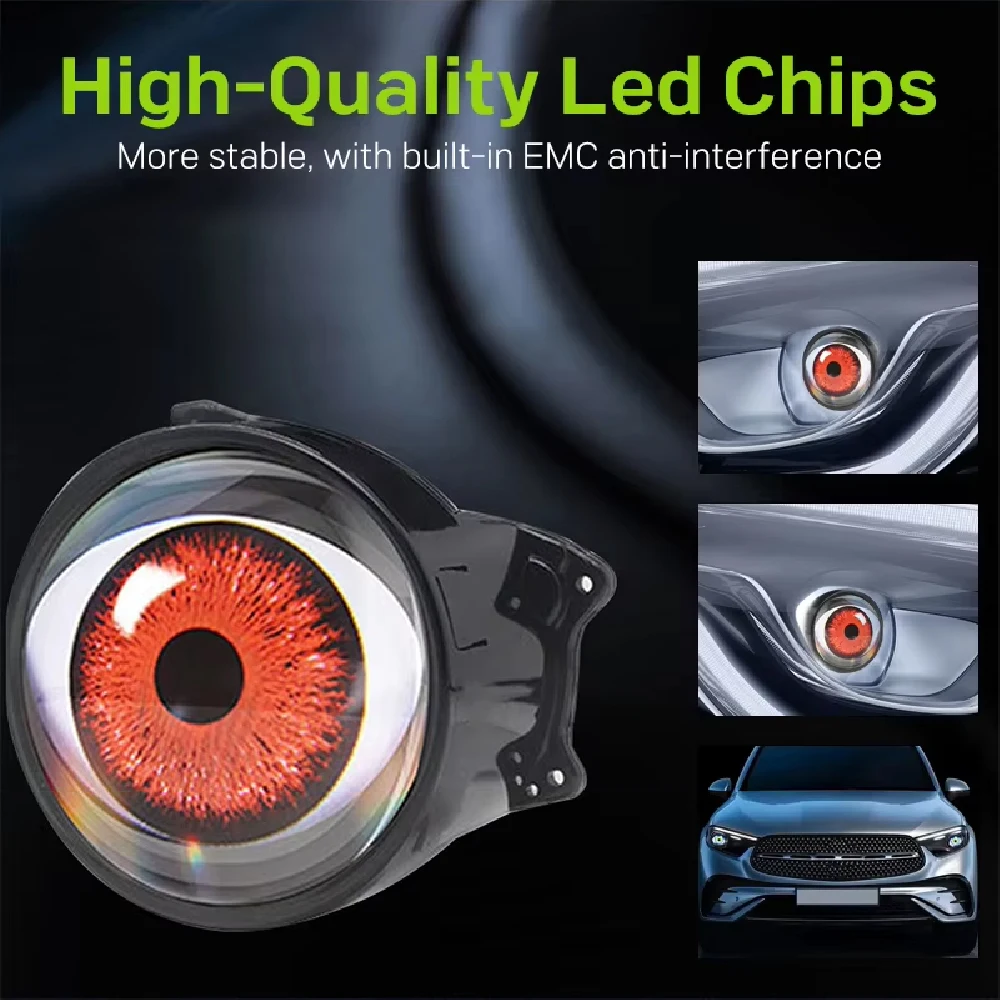 2PCS Dynamic Devil Eyes LED Car Headlights,Blinking Red Demon Eye Lights with Color Lenses,Halloween Eyeball Decoration for Cars