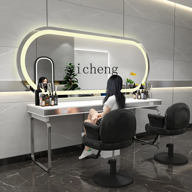CC  Simple haircut hairdresser mirror table Internet celebrity mirror with light hanging wall single and double sided