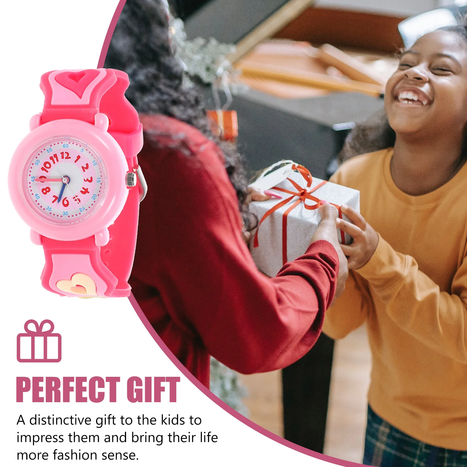 Silicone Watch Heart Design Adjustable Lightweight Portable Cartoon Wristwatch Birthday Gift Fashionable