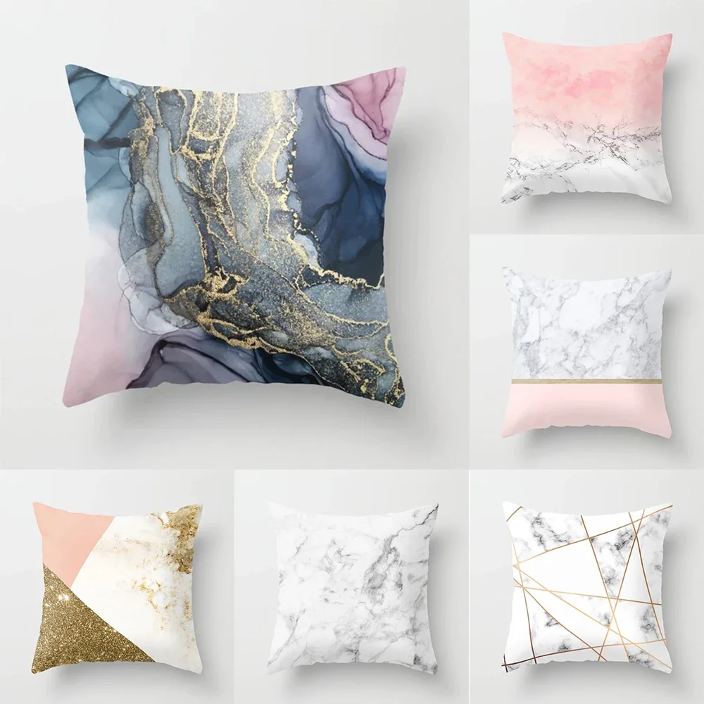 

45X45CM Fashion Marble Pattern Peach Skin Pillow Case Home Living Room Decoration Sofa Cushion