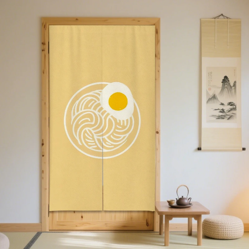 VIKAMA Minimalist Japanese-Style Ramen Door Curtain, Noodle-Printed Half-Door Curtain, Entryway Divider Decoration