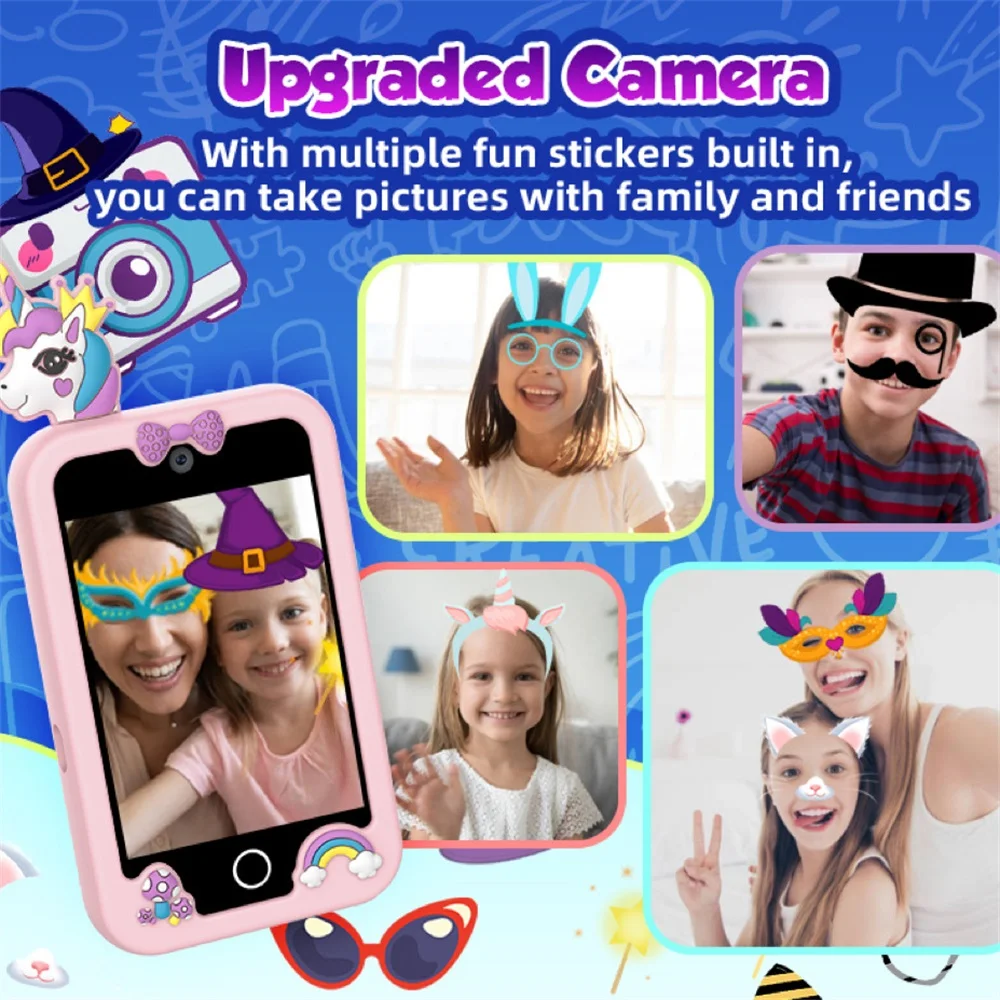 الأطفال هاتف ذكي 2.8 بوصة تعمل باللمس كاميرا رقمية تعلم سماعة صغيرة لصبي فتاة ألعاب MP3 مشغل موسيقى هدية عيد ميلاد