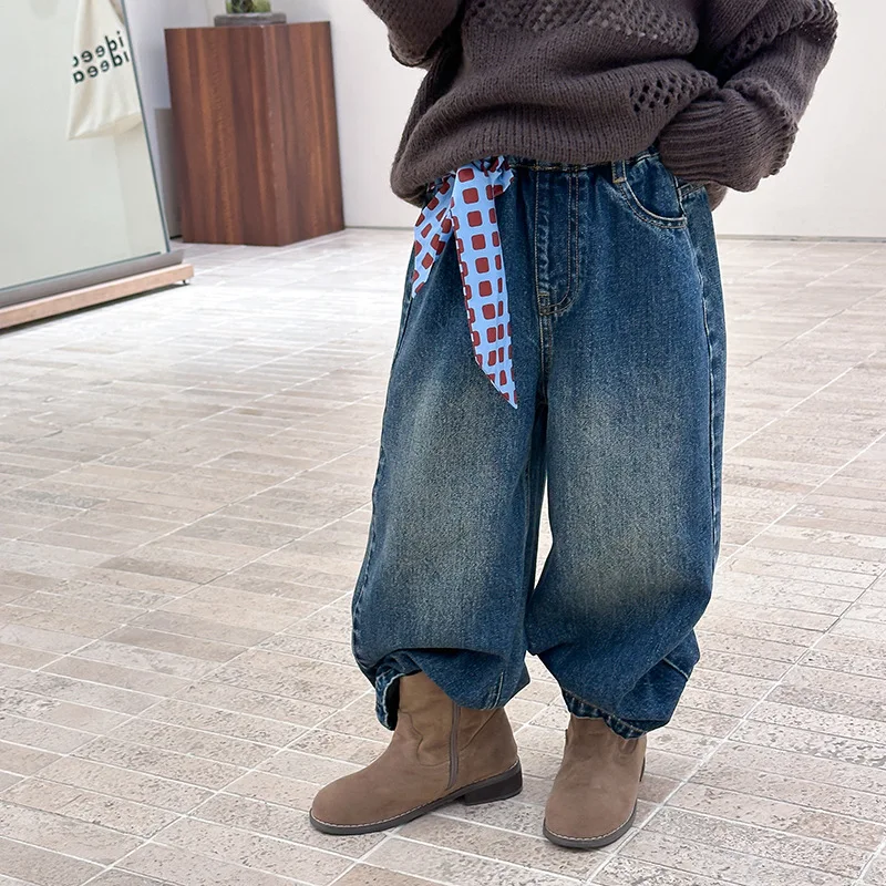 الفتيات السراويل الخريف الكورية الرجعية الدنيم فضفاضة عارضة واسعة الساق السراويل المألوف اليومية تنوعا مزاجه ملابس بسيطة