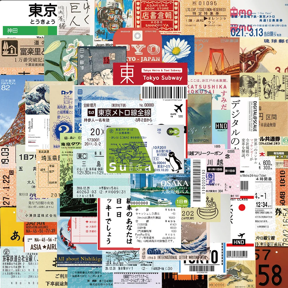 60 Pegatinas Estilo INS, Pegatinas de Estampillas, Tarjetas Postales Japonesas, Papelería, Diario de Viaje, Equipaje, Pegatinas Impermeables para Casco