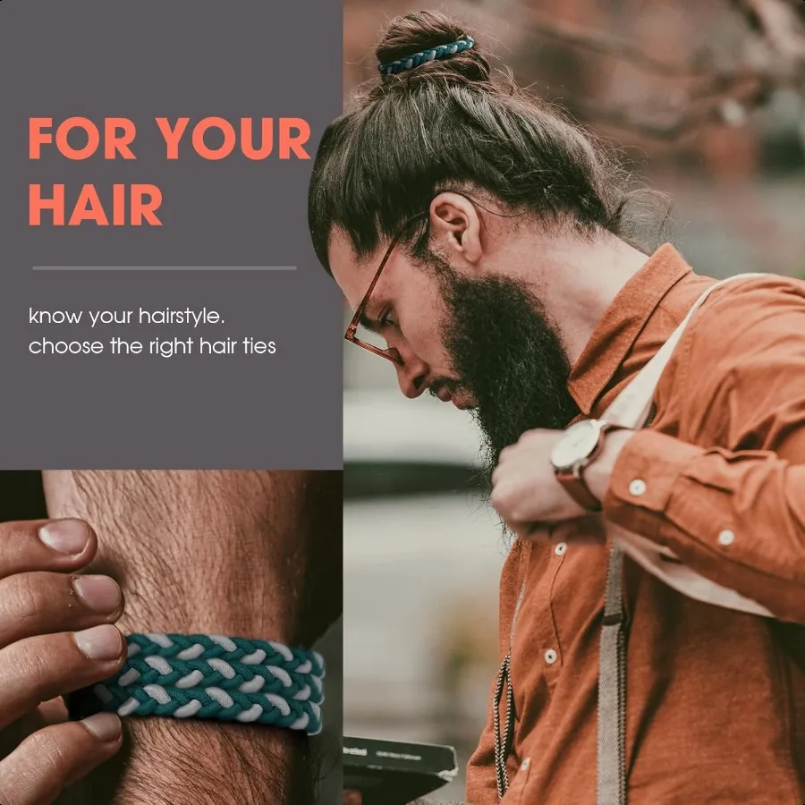 10 elastici per capelli da uomo intrecciati, bobine elastiche per capelli per panini, capelli ricci e spessi