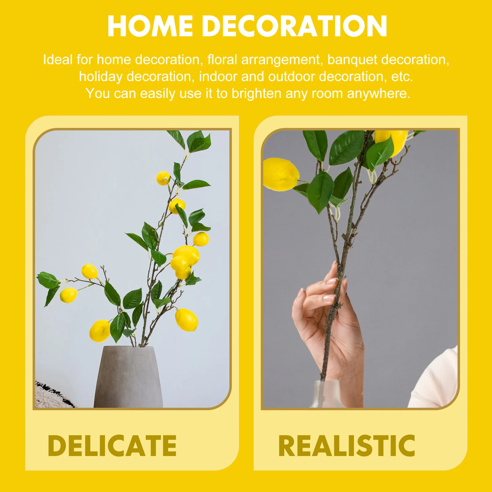 

2Pcs Artificial Lemon Branch Premium Lifelike Faux Greenery for Vase Decor Home Garden Office Wedding Decoration Simulation
