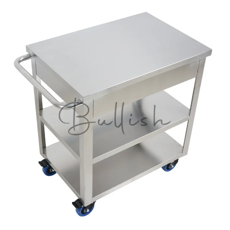 Stainless steel laboratory three-layer trolley Instrument Small Tool with drawers