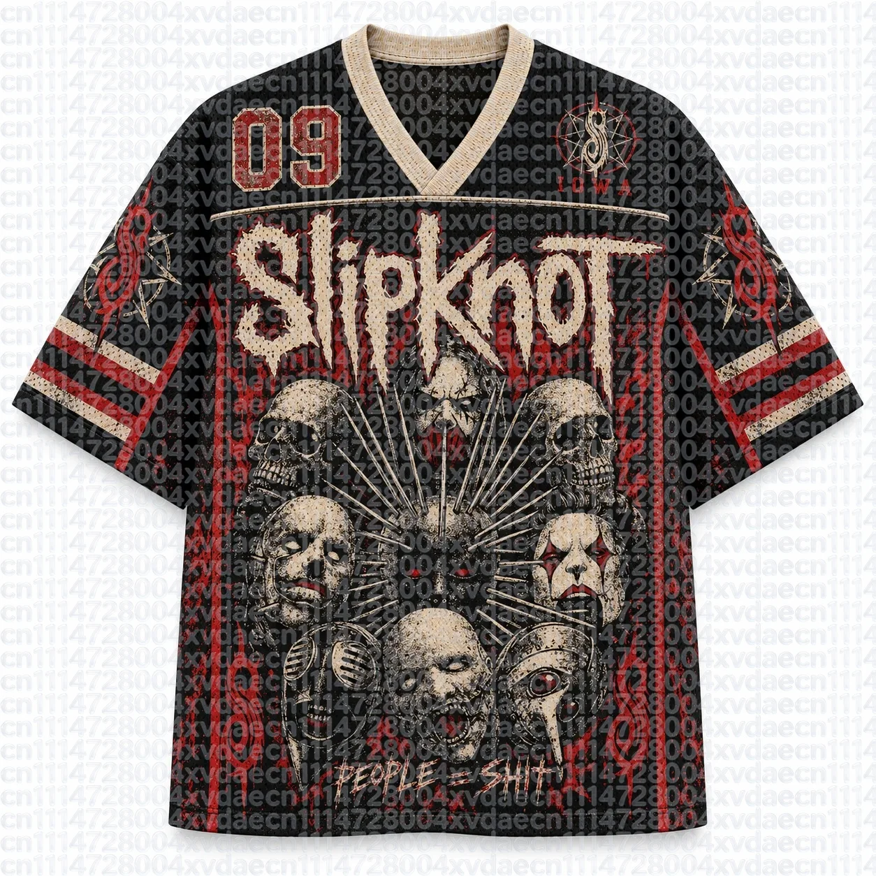 2026 Vintage Nu Metal Rock Fan Jersey, Retro Horror Mask Skull Dark Grunge Blood Splatter 3D Print V-Neck Unisex Streetwear