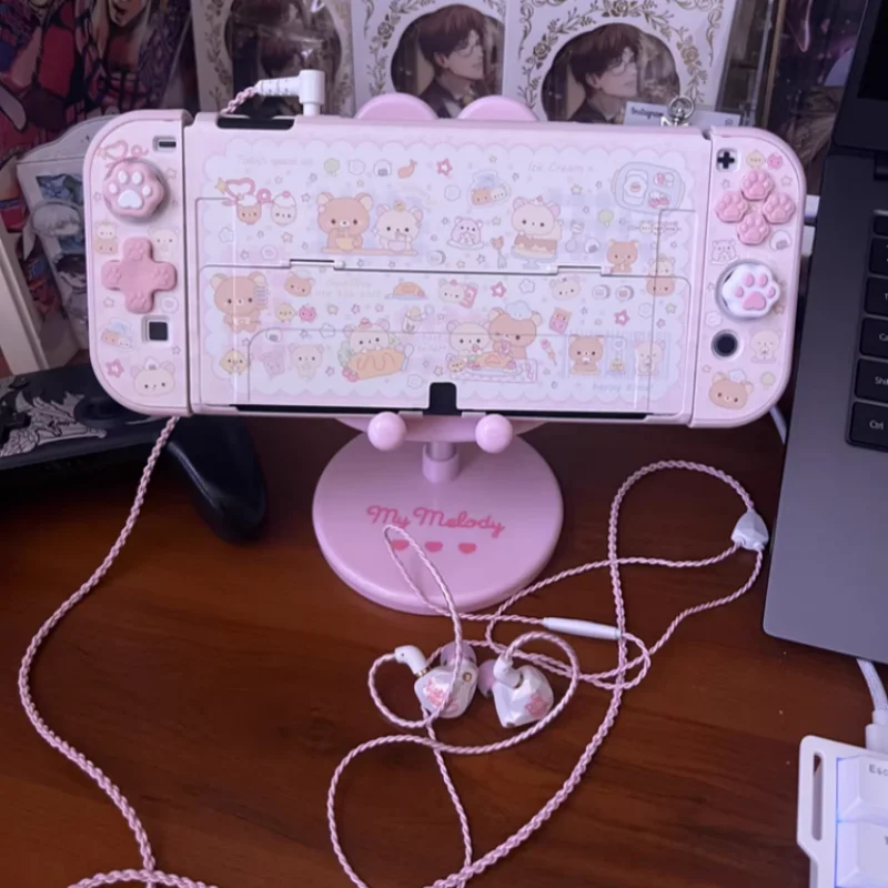 Rilakkuma Diseño original Lindo carcasa protectora de interruptor rosa para Switch2 Oled Soft Shell Compatible con Nintendo NS Sister Lite