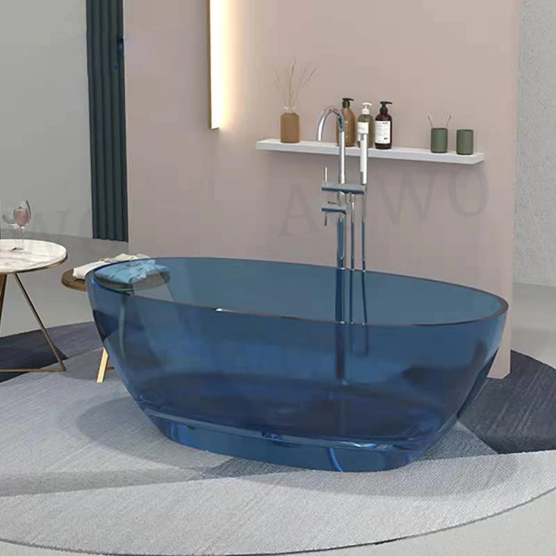 Resin transparent bathtub, bathroom standalone hot tub, badawanne metal spa bathtub,  blue oval bathtub, 1.8m