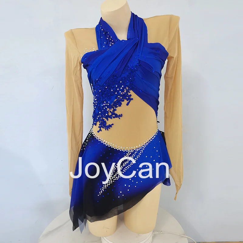 

JoyCan Ice Figure Skating Dress Girls Blue Spandex Stretchy Mesh Competition Dance Wear Customized